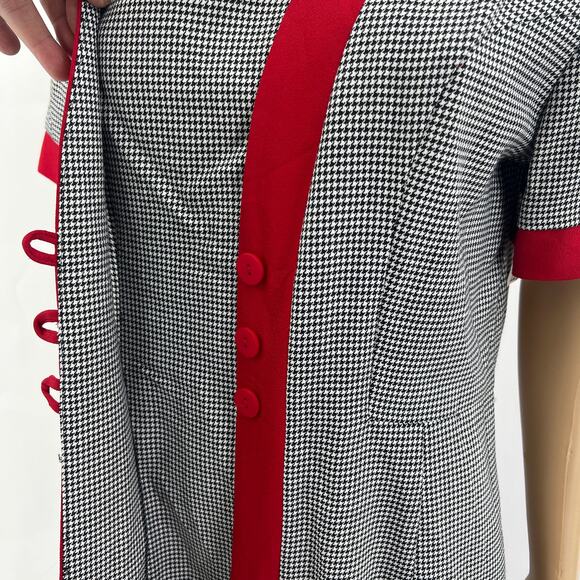 Positive Influence (12) DEADSTOCK USA VINTAGE 80s Black Red Houndstooth Dress - Picture 5 of 10
